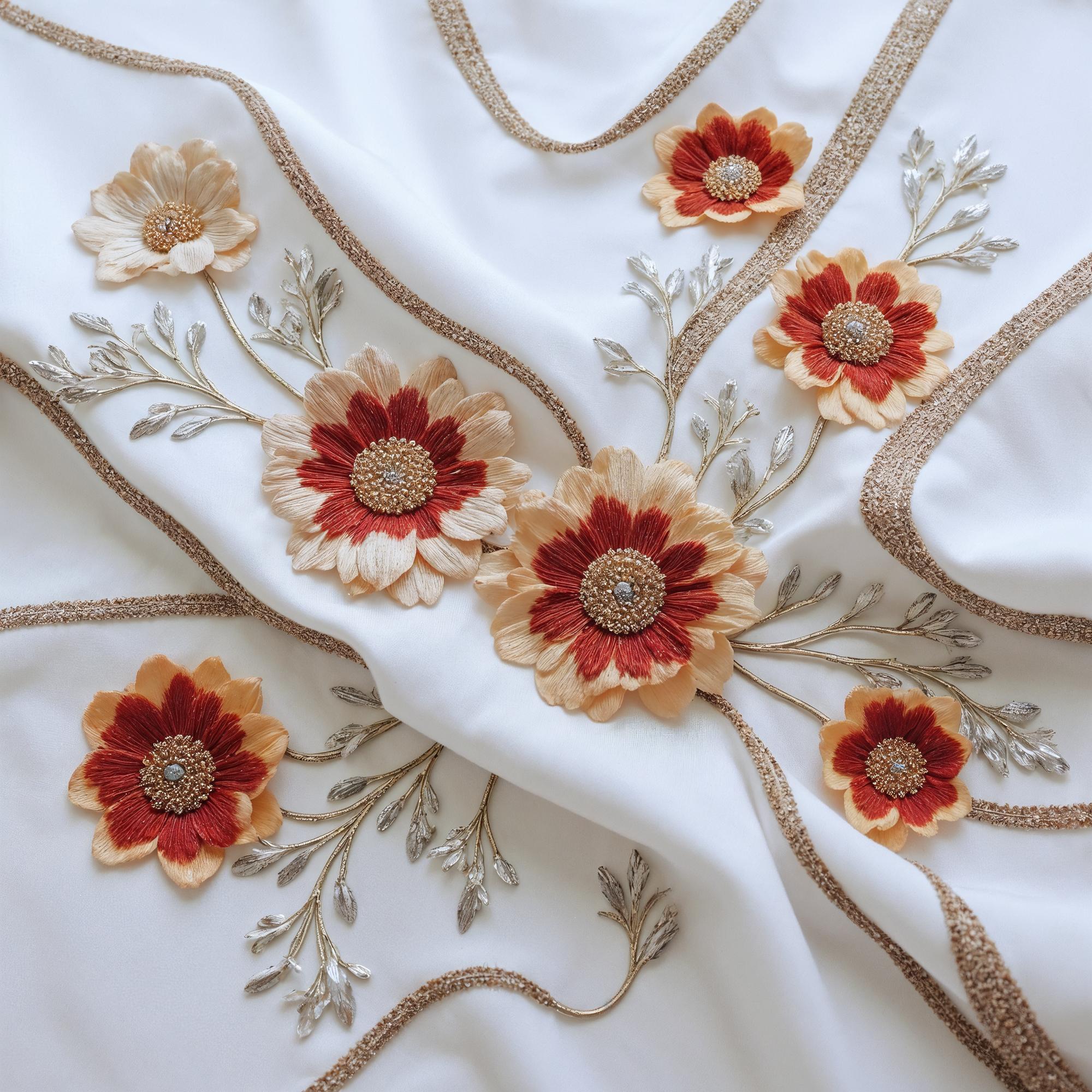 Embroidered linen cuff with floral motif